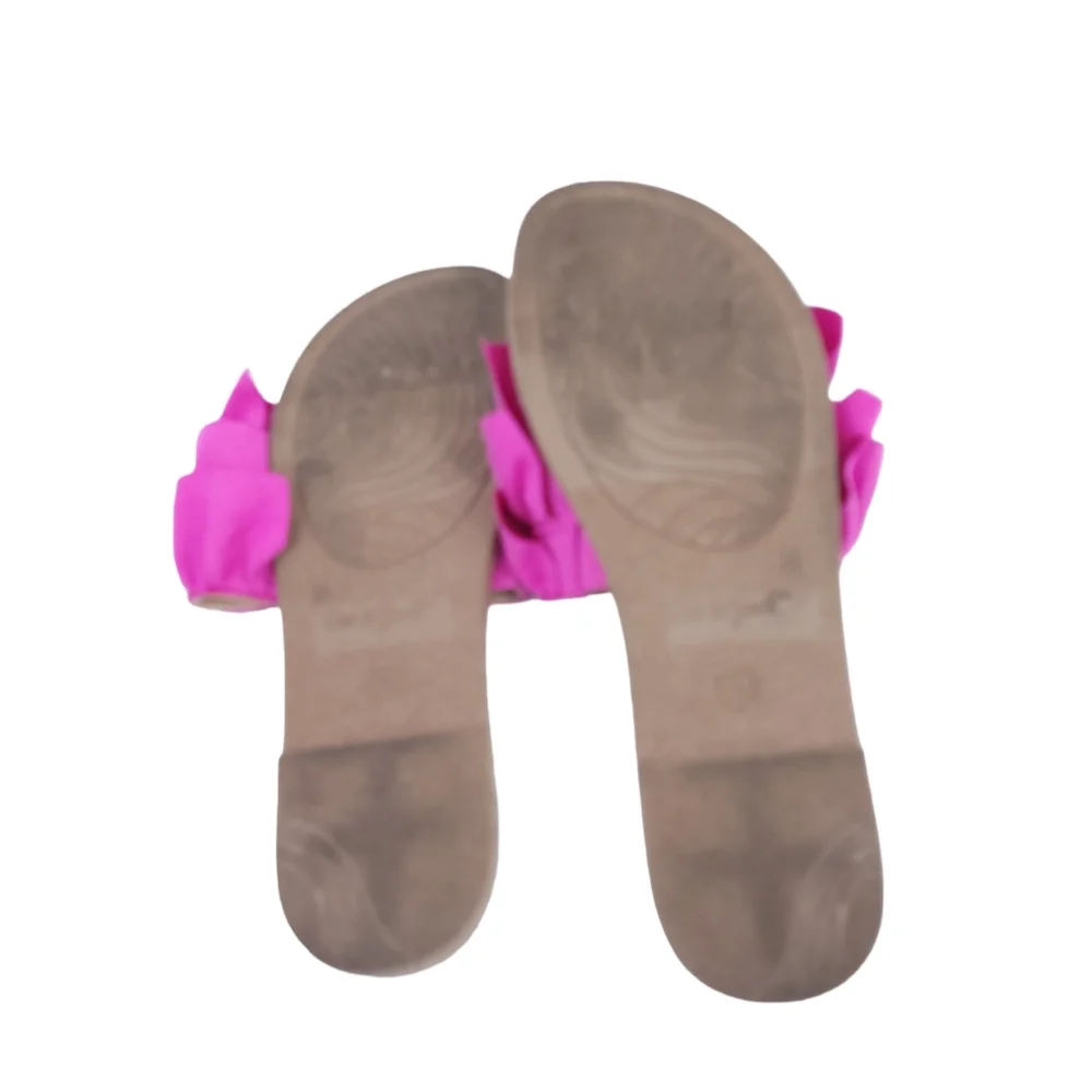 Cat & Jack Girls Sandals Open Toe Size 3, Tan, Pink Ruffles, Flat Summer Shoes